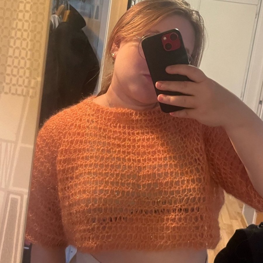 Virkad crop top Orange tröja i mohair