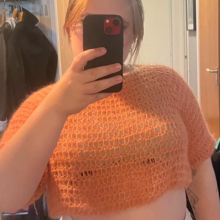 Virkad crop top Orange tröja i mohair