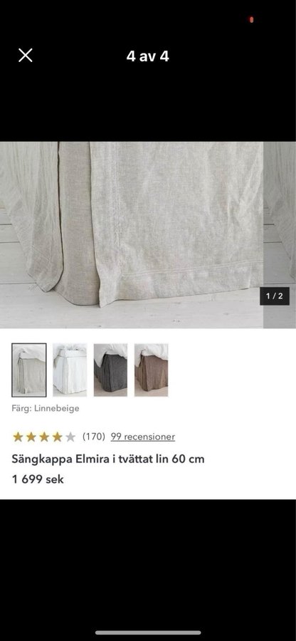 Sängkappa Elmira i tvättat lin 180/200/60 cm