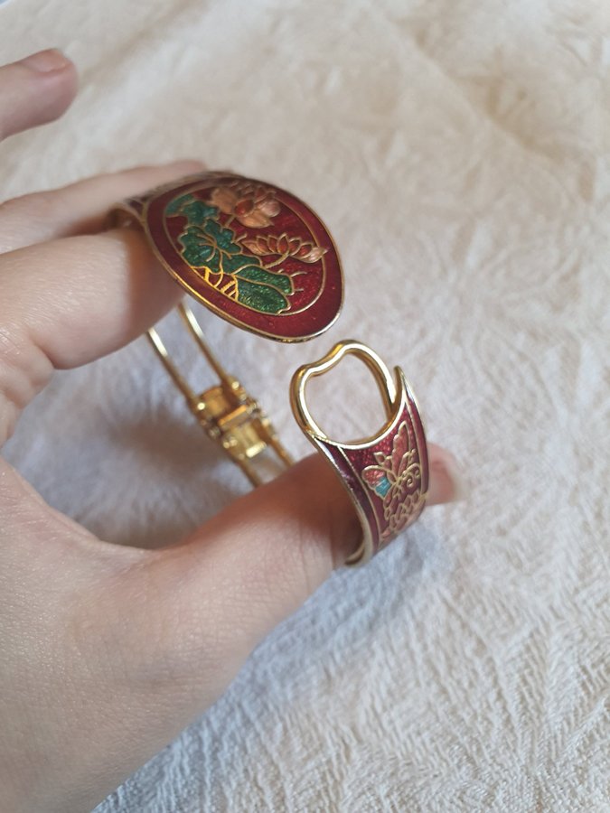 Lotus Cloisonne Emalj armband. Vintage