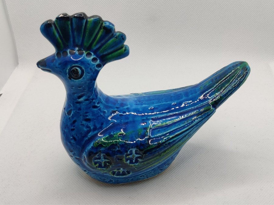 Keramik fågel bird design Aldo Londi Bitossi glasyr Rimini blue Italy rare retro