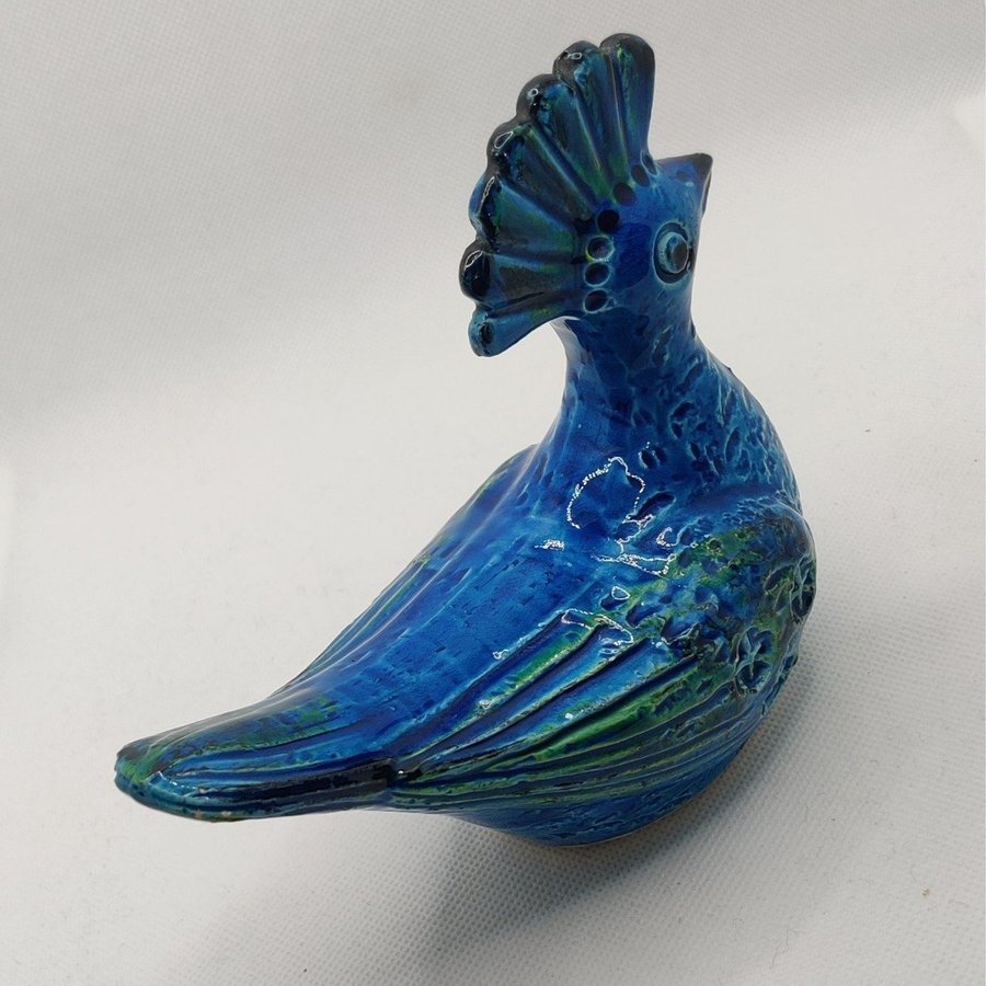 Keramik fågel bird design Aldo Londi Bitossi glasyr Rimini blue Italy rare retro