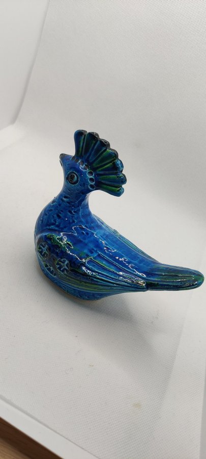 Keramik fågel bird design Aldo Londi Bitossi glasyr Rimini blue Italy rare retro