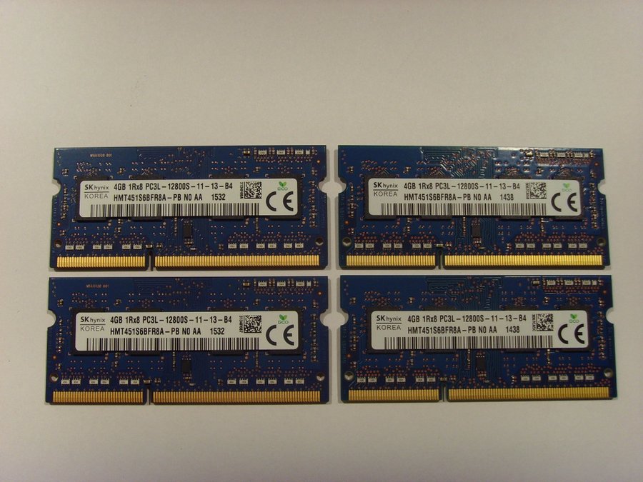 16GB DDR3L 4x4GB SK Hynix SODIMM 1Rx8 PC3L-12800S 1600MHz RAM