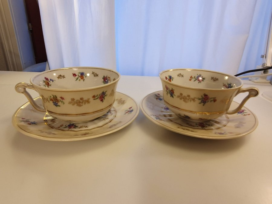 Vintage Limoges frukostkoppar, s k déjeuner