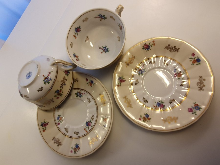 Vintage Limoges frukostkoppar, s k déjeuner