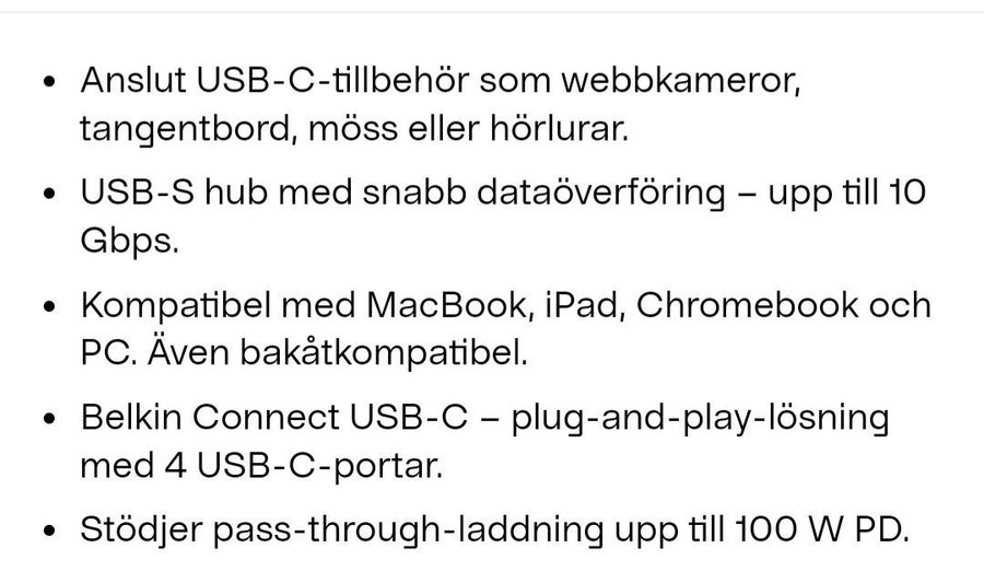 Belkin Connect USB-C till 4-Port USB-C Hub, 100 W