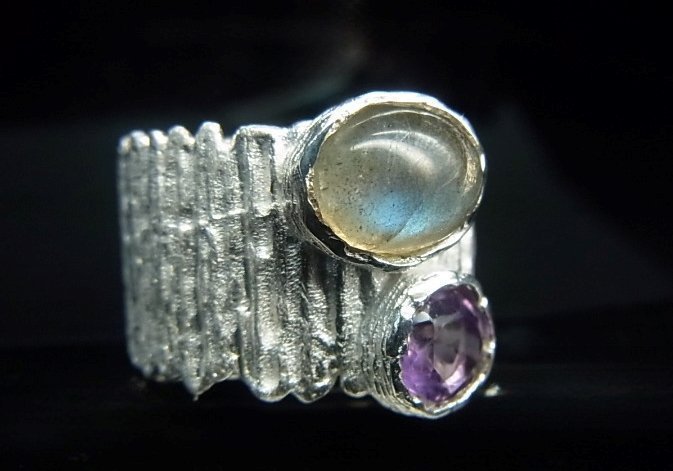 DESIGNER AMETYST- MONDSTEIN RING SILBER