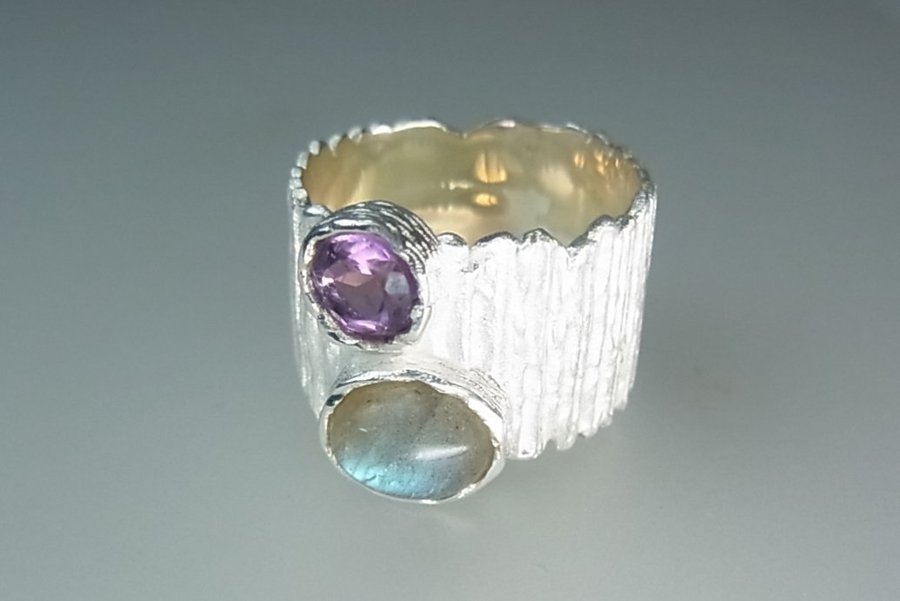 DESIGNER AMETYST- MONDSTEIN RING SILBER