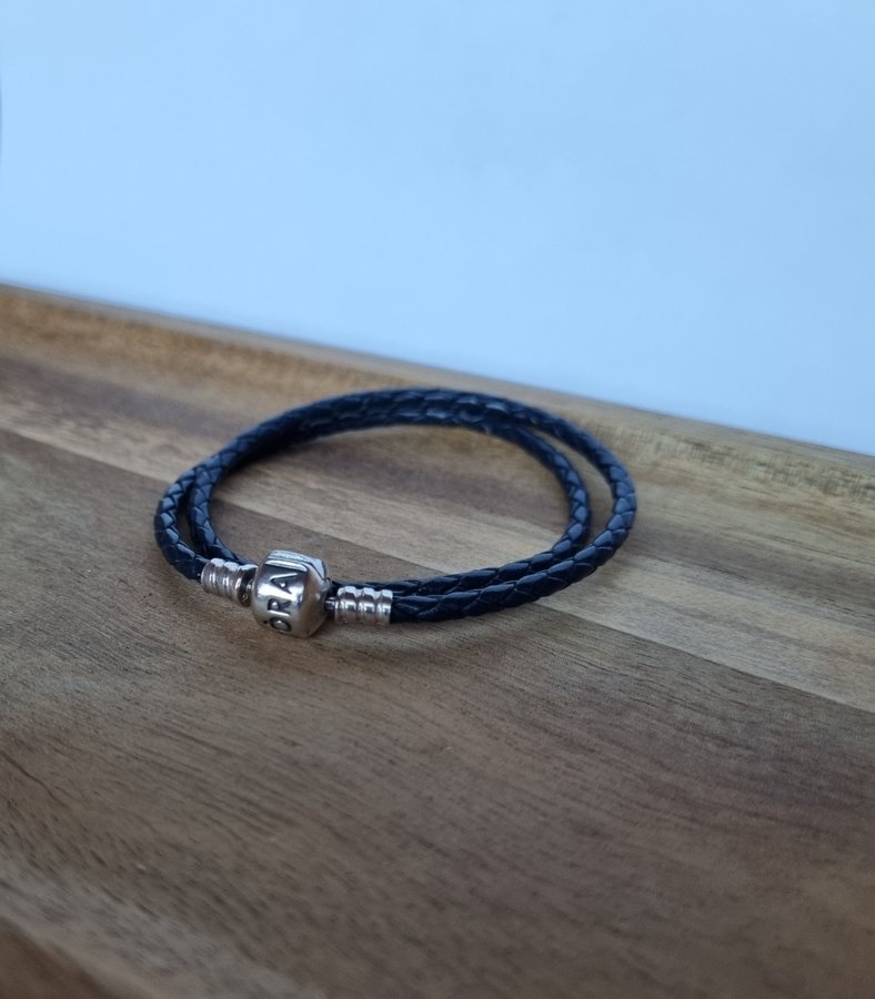 Pandora, dubbelt armband läder, 925silver