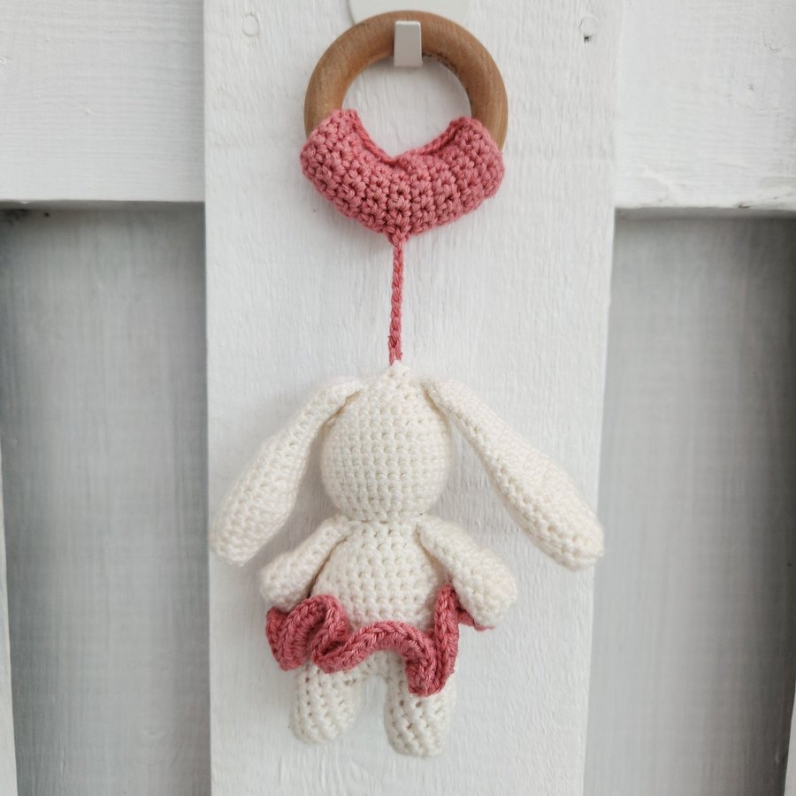 Handcrafted Knit White Bunny with Pink Tutu Hanging Decoration Toy