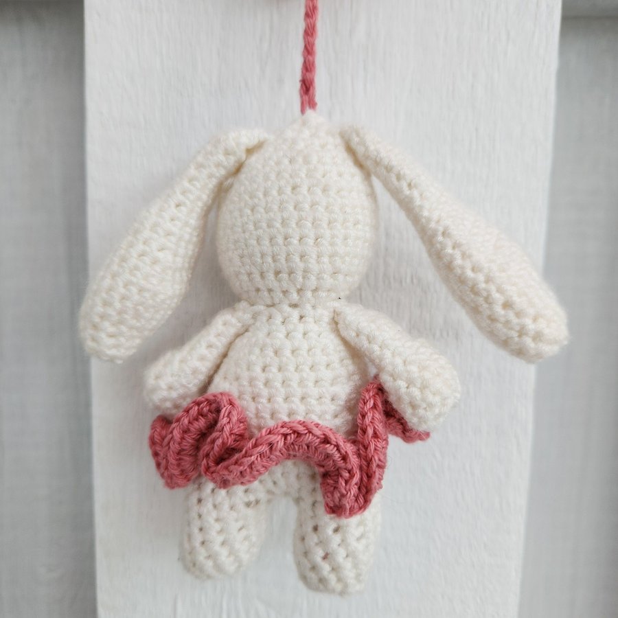 Handcrafted Knit White Bunny with Pink Tutu Hanging Decoration Toy