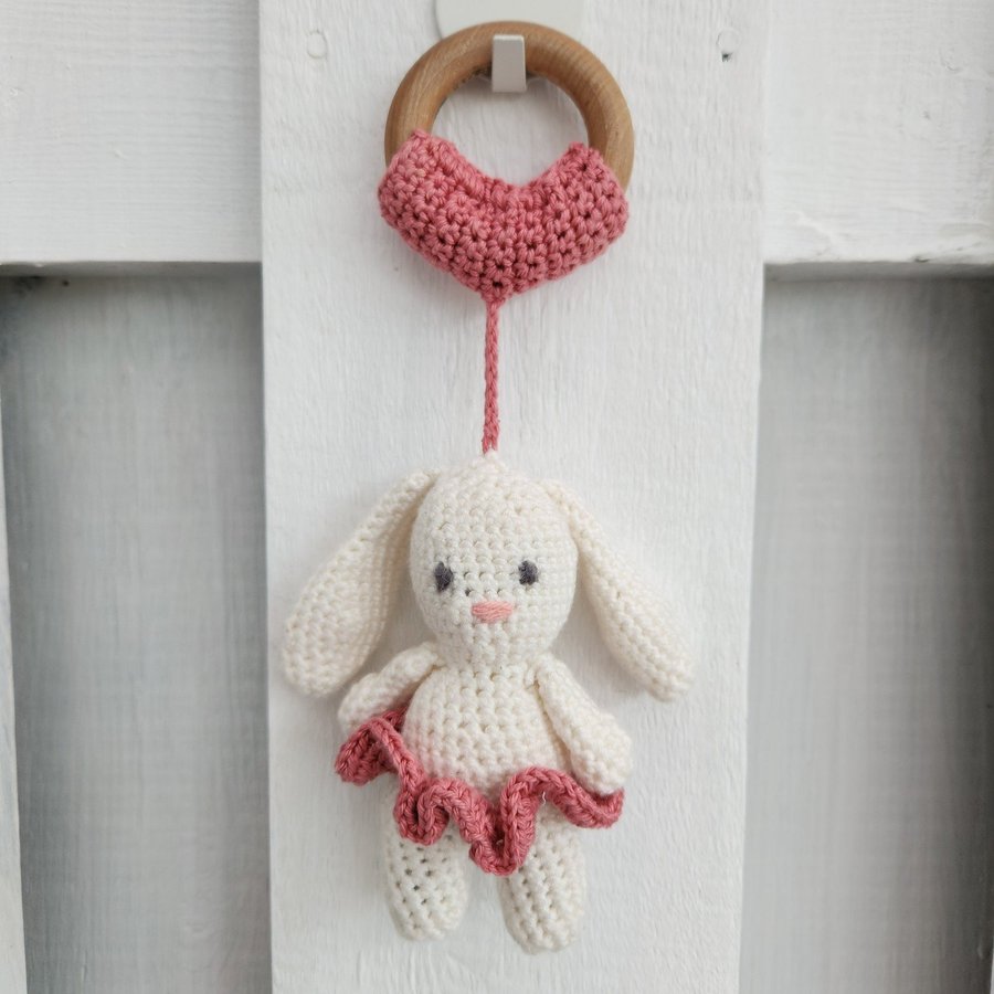 Handcrafted Knit White Bunny with Pink Tutu Hanging Decoration Toy