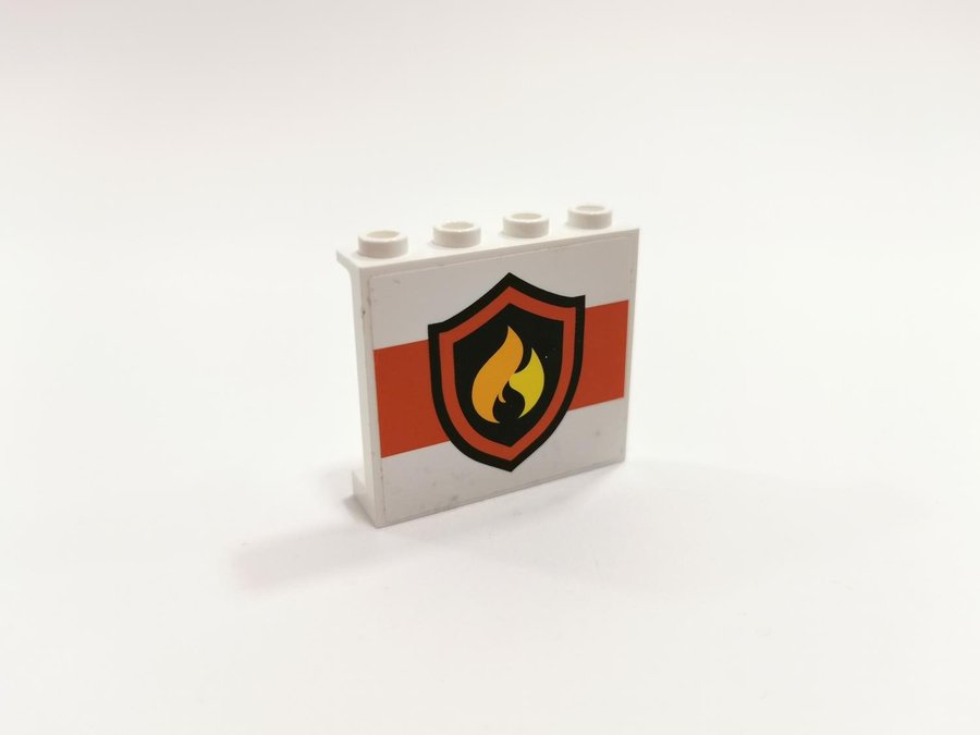 Lego - tryck - klistermärke - panel - 1x4x3 - part 4215 - brand - vit