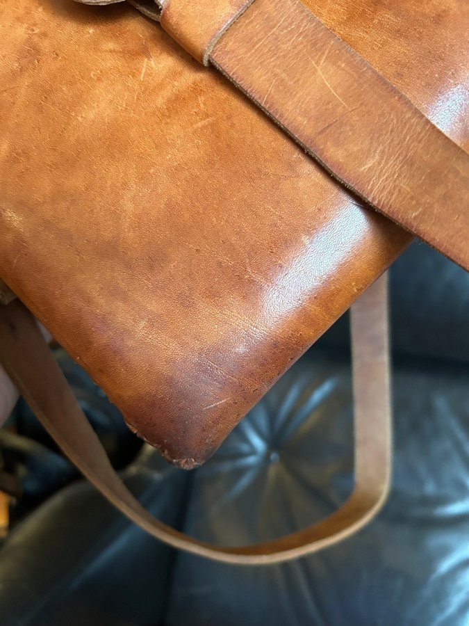 Naturskinn Crossbody Bag Skinnväska Cognac Väska Grovt LÄDER SKINN från USA