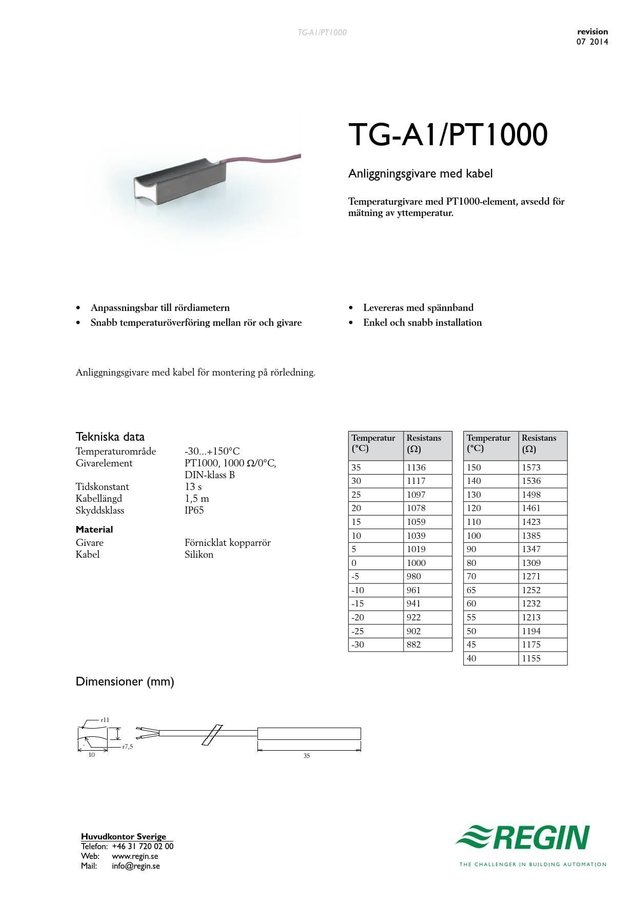 5st REGIN Kanalsensor TG-A1/PT1000