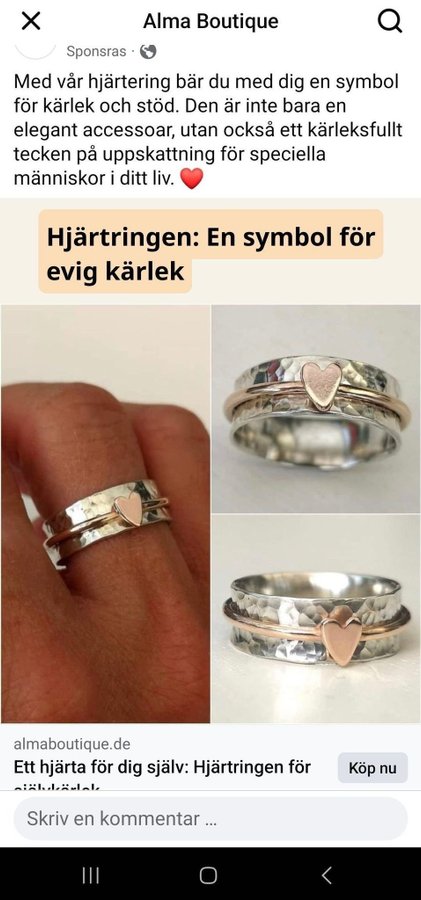 Ring hjärta silver/rosé stl 7 NY!