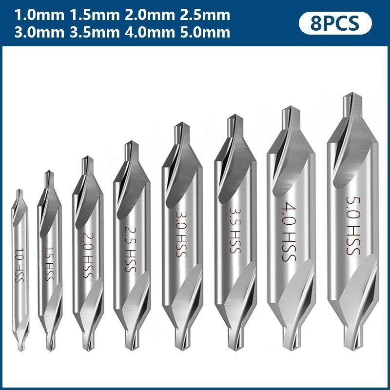 8 Ps HSS Center Drill Bit Combined Countersink Spotting Drill Bit Set Metalwork