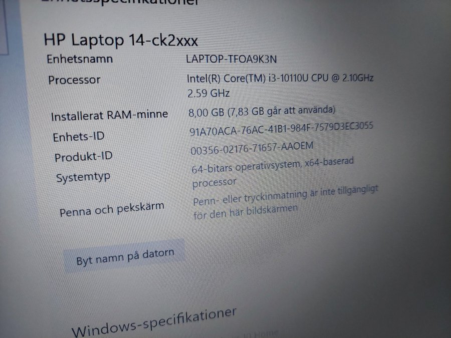 Laptop HP 14tum i3 ssd 256Gb