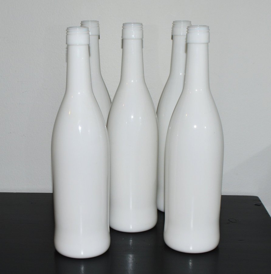 5 GAMLA FLASKOR VITT OPALINGLAS 07 LITER - GLAS OPALIN VAS VINTAGE RETRO