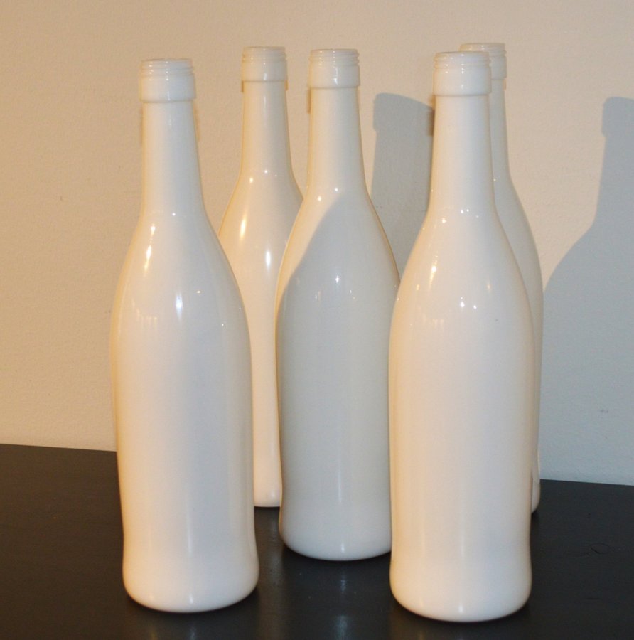 5 GAMLA FLASKOR VITT OPALINGLAS 07 LITER - GLAS OPALIN VAS VINTAGE RETRO