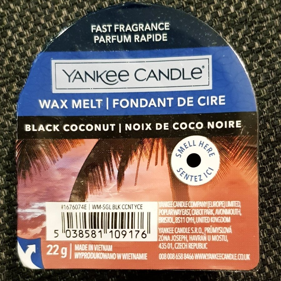 Yankee Candle vaxkaka "Black Coconut" Ny Snabb frakt