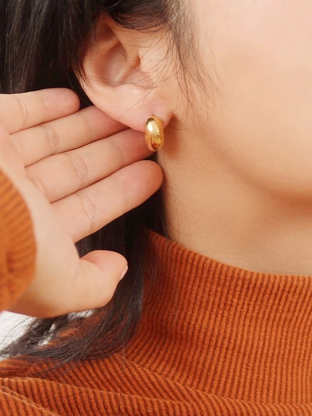 Chunky hoops i stål med 18k guld