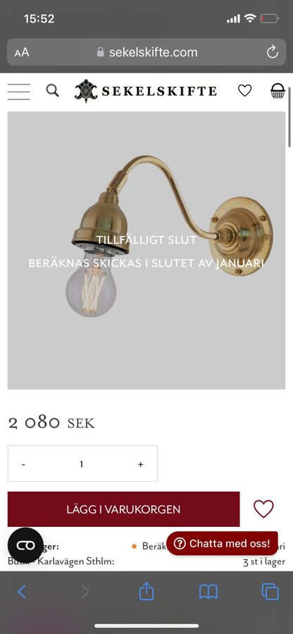 Vägglampa i mässing, sekelskifte Runeberg