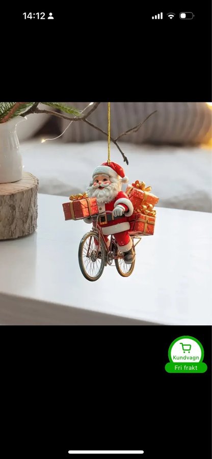 Jultomte på cykel julpynt 2st