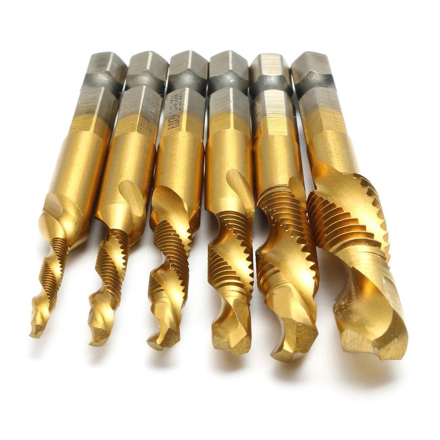 6pcs Hexagon Shank Drill Tap Bit Titanium Plated