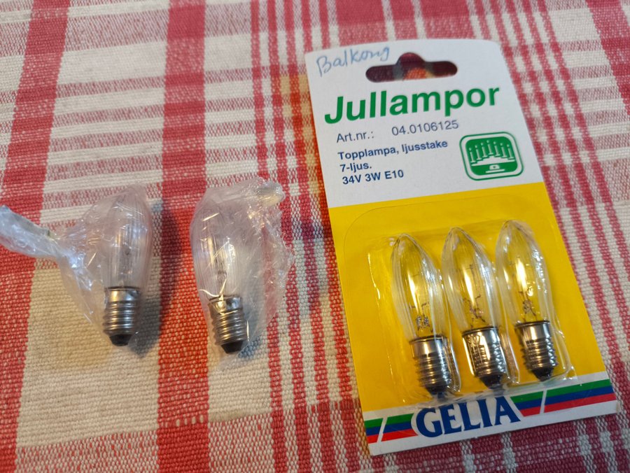 Jullampor 7-ljus 34V 3W E10, 5st