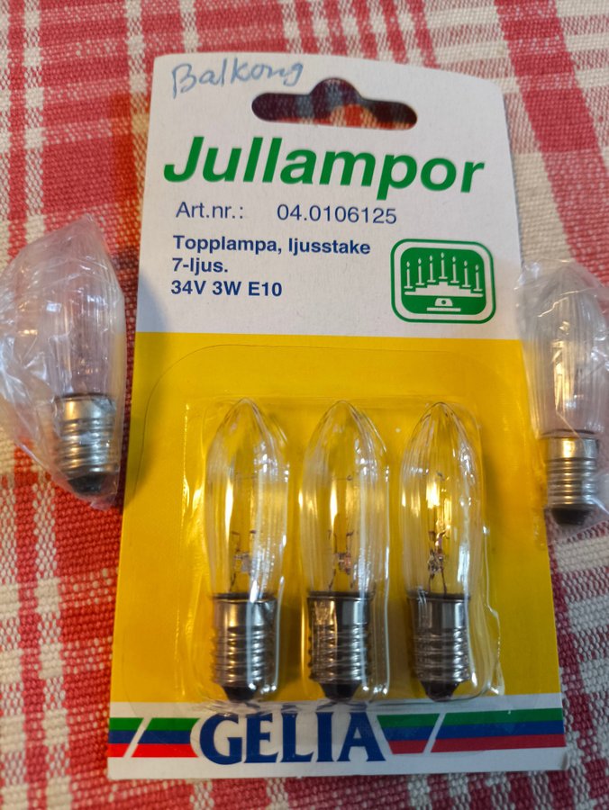 Jullampor 7-ljus 34V 3W E10, 5st