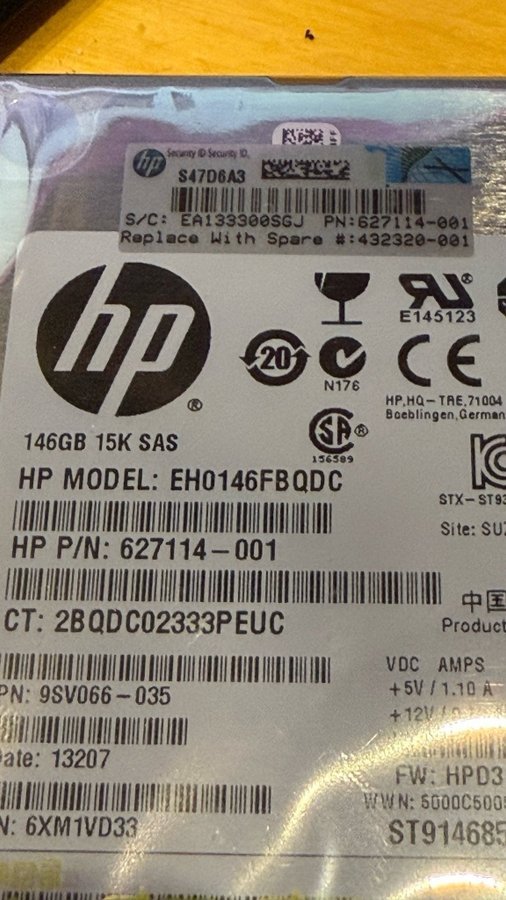 HP 146GB 15K SAS Hårddisk