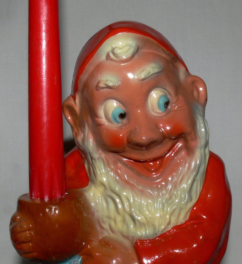 Stor vintage tomte i terrakotta ljuslykta ljusstake