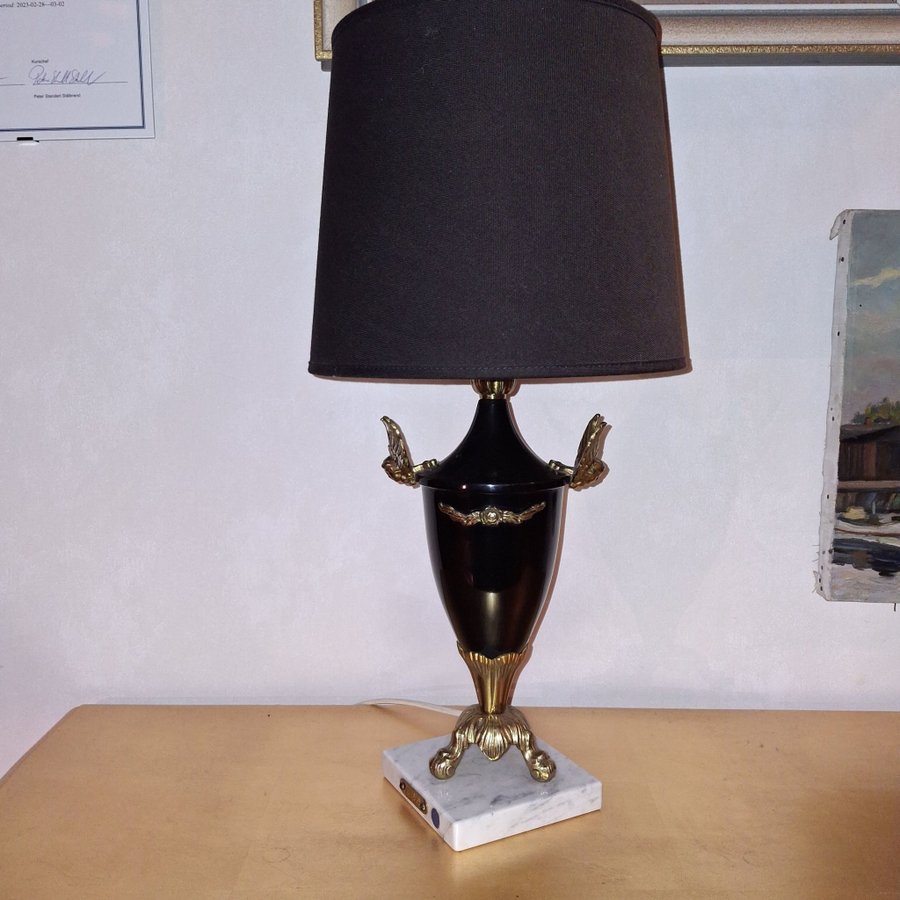 Lampa 1950-tal I metall med mässing, marmorfot