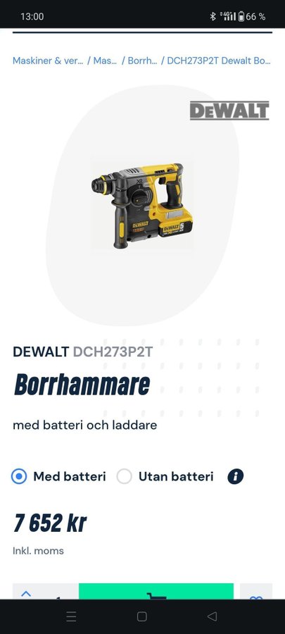 DEWALT DCH273P2T Borrhammare med batteri och laddare