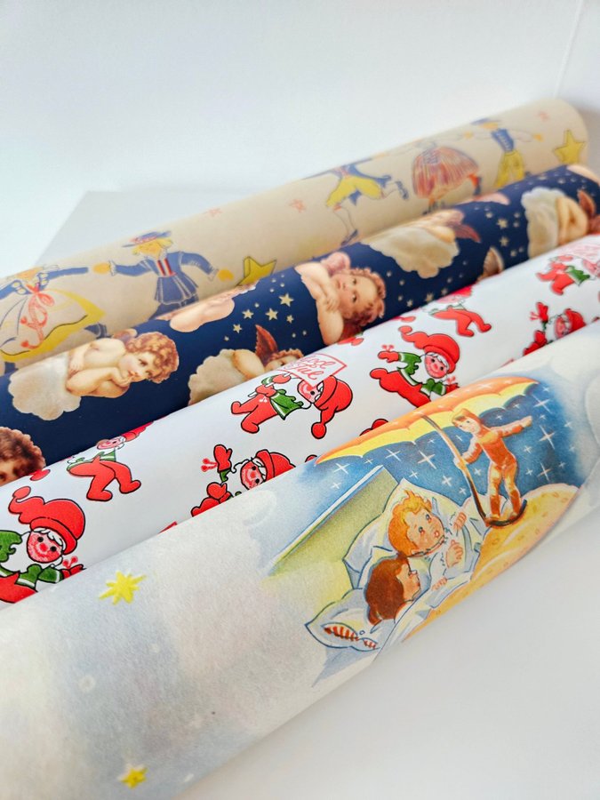 Äldre julpapper Omslagspapper bokmärkesänglar JUL Ica retro nostalgi lanthandel