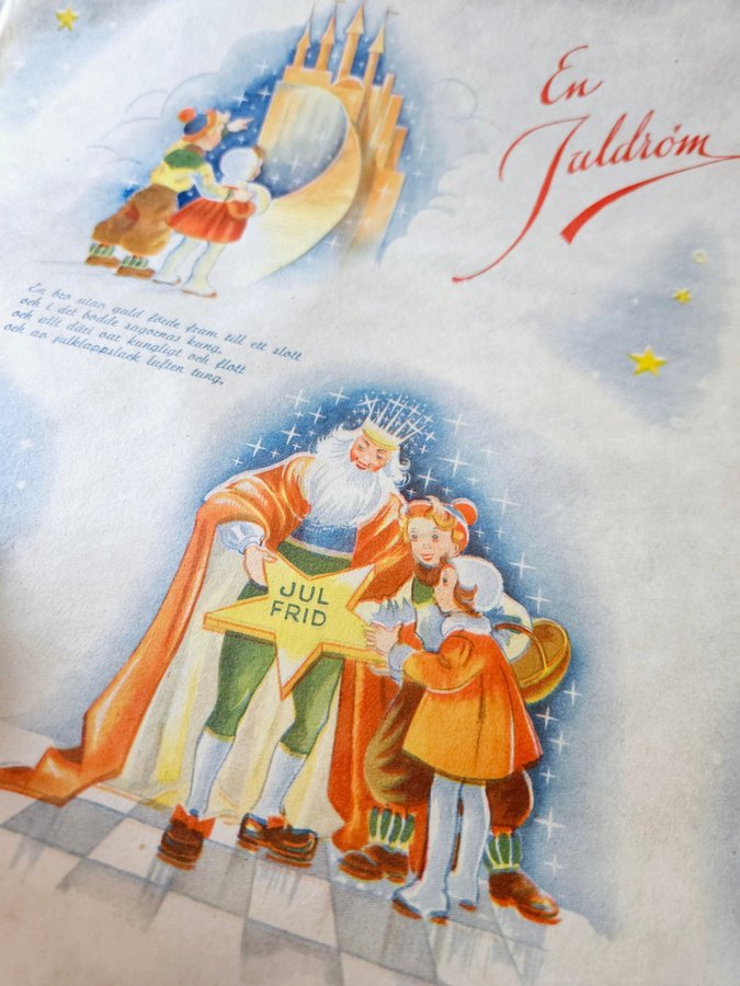 Äldre julpapper Omslagspapper bokmärkesänglar JUL Ica retro nostalgi lanthandel