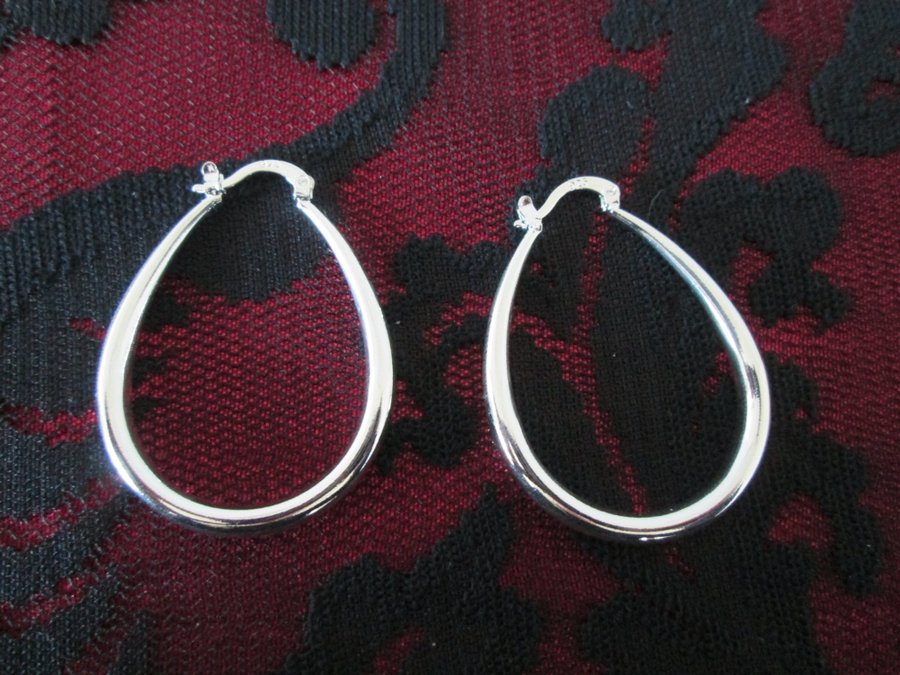 Ovala creoler Sterling silver 925 stämplade, örhängen hoops, silverpläterade