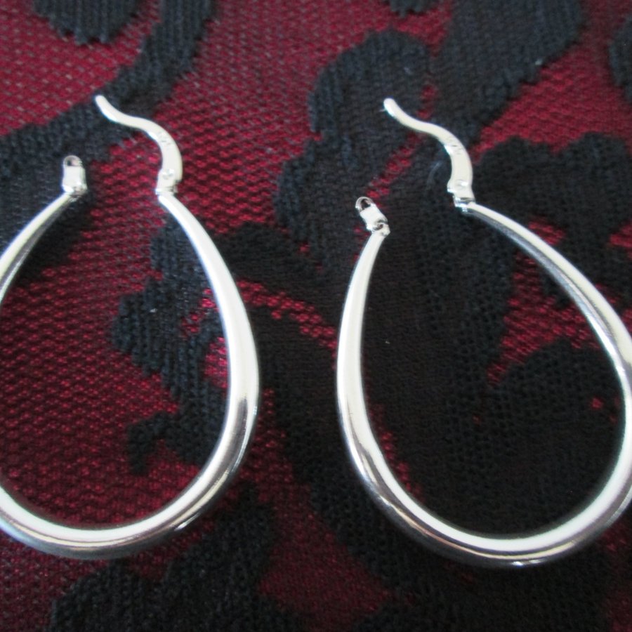 Ovala creoler Sterling silver 925 stämplade, örhängen hoops, silverpläterade