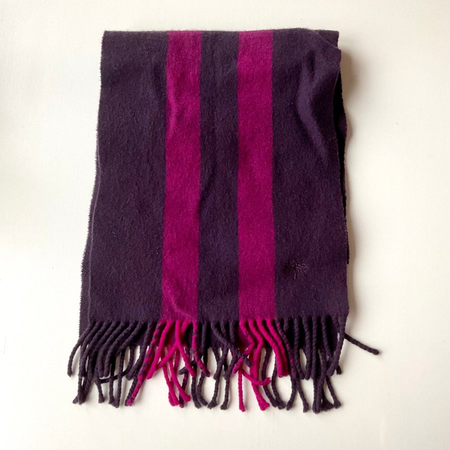 MULBERRY Wool Scarf Lila Halsduk med Cerise ränder 100% Lammull