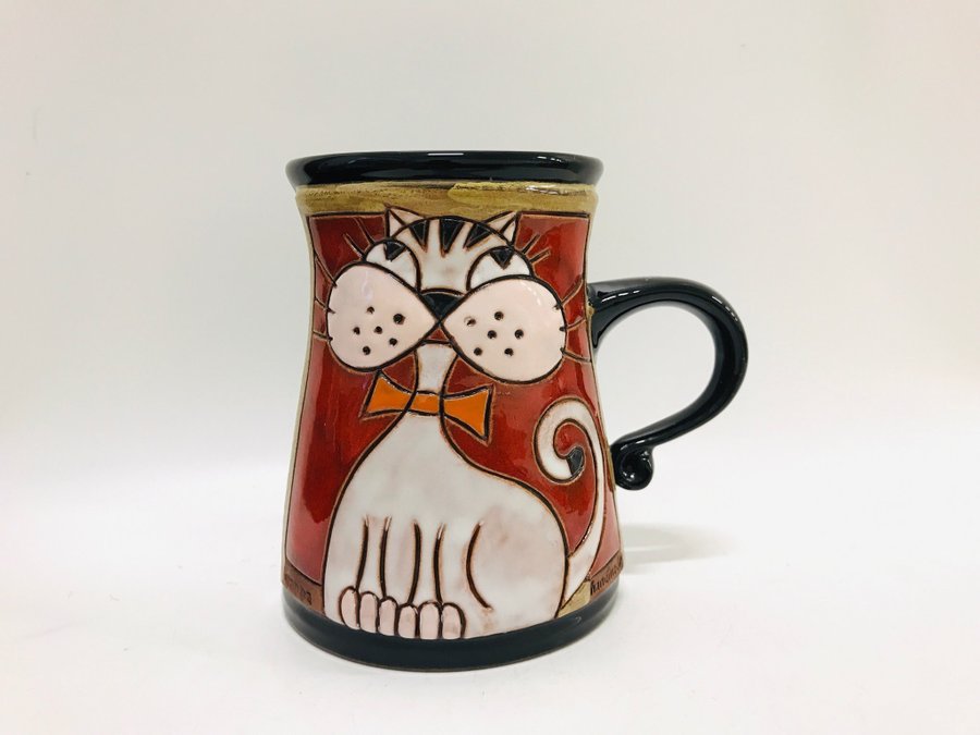 Keramik mugg med katt dekor, Gappa Pottery