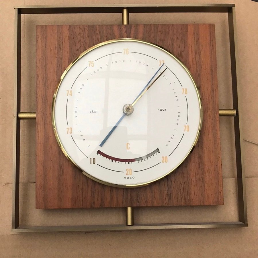 Barometer temp vintage -60 Moco teak/mässing