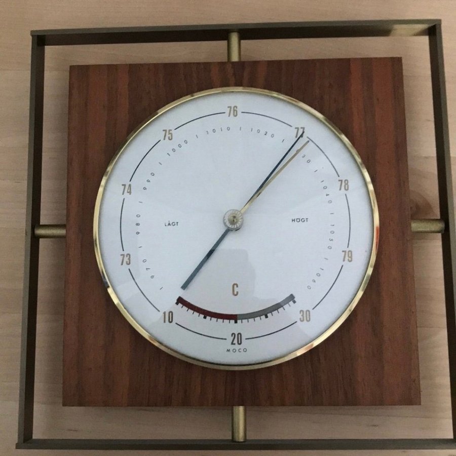 Barometer temp vintage -60 Moco teak/mässing