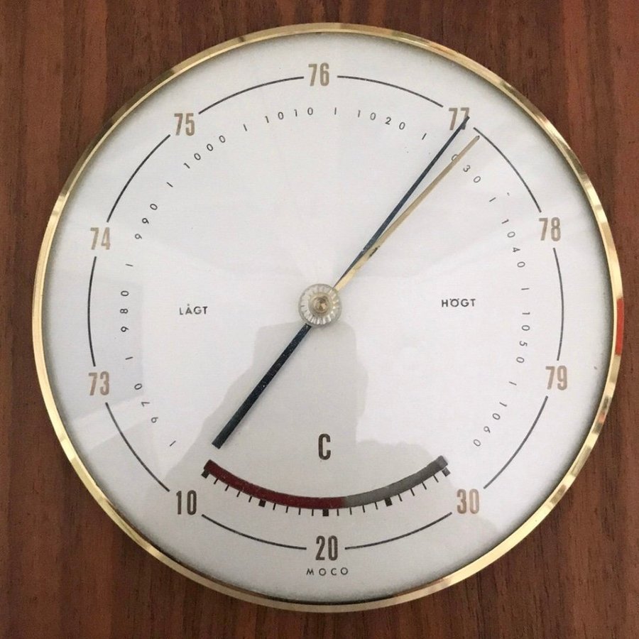 Barometer temp vintage -60 Moco teak/mässing