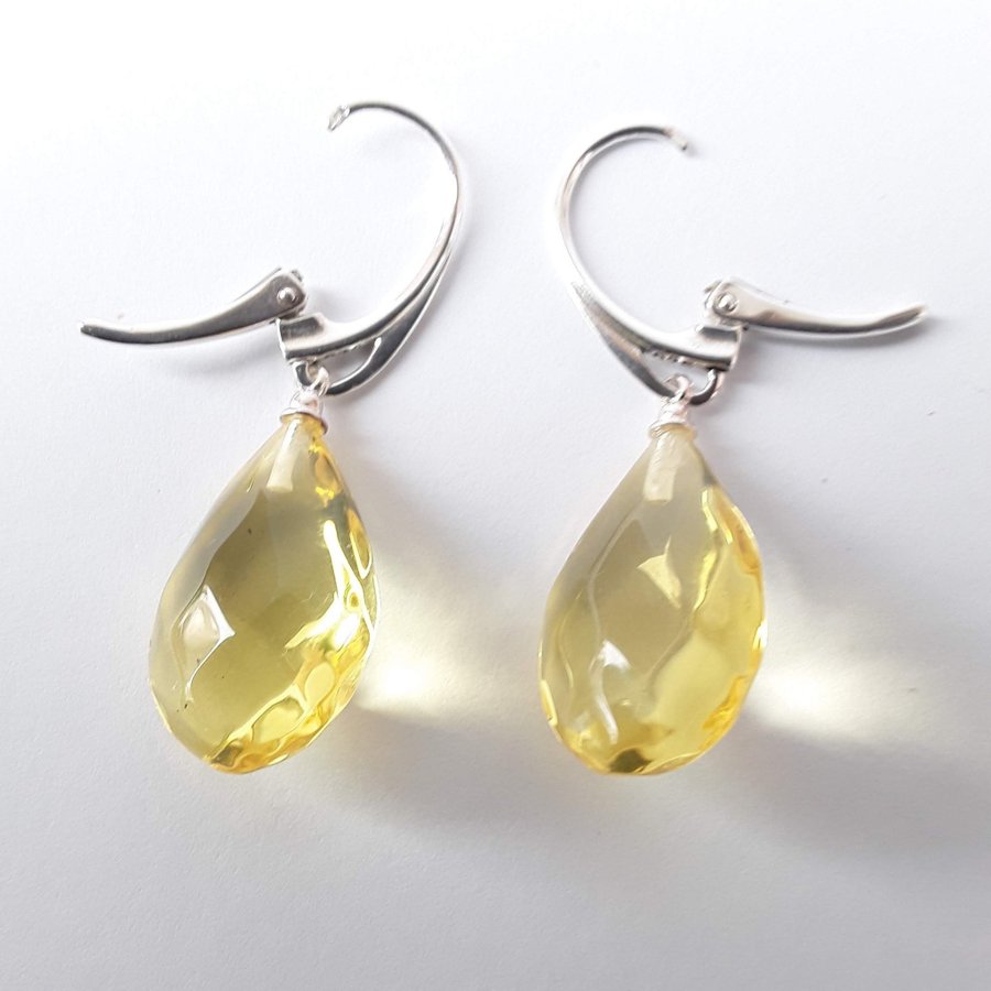 Baltic amber 925 sterling silver dangle teardrop earrings Yellow hanging earring