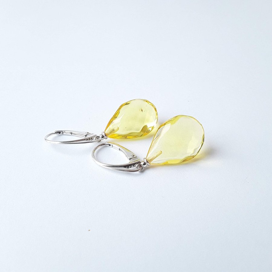 Baltic amber 925 sterling silver dangle teardrop earrings Yellow hanging earring