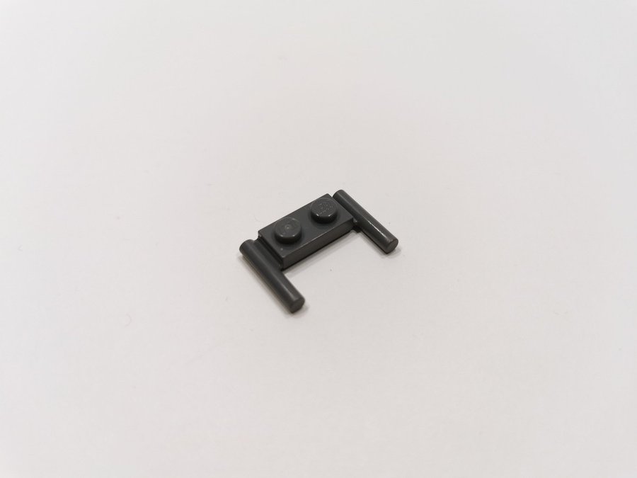 Lego - plate - modified - bar handles - 1x2 - part 3839b - mörkgrå (bluish)