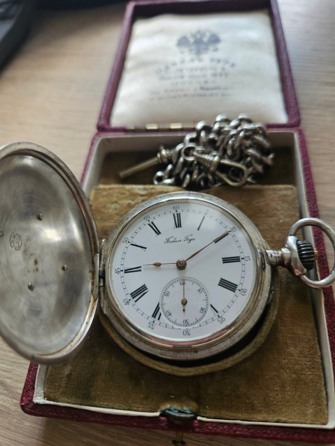 Antique Russian Silver Pocket Watch with silver chain