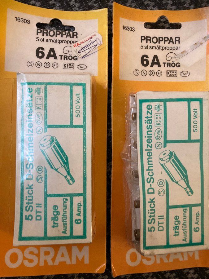 OSRAM Proppar 6A Trög 5 st/2 paket/retro/80 tal ?